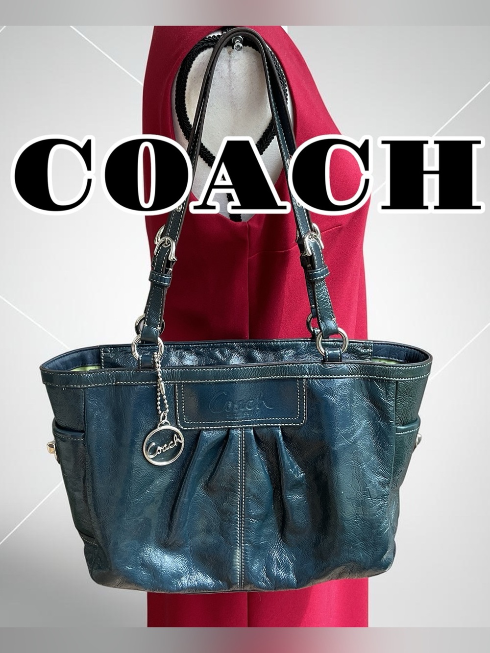 COACH Black Leather Shoulder Bag with Logo Charm